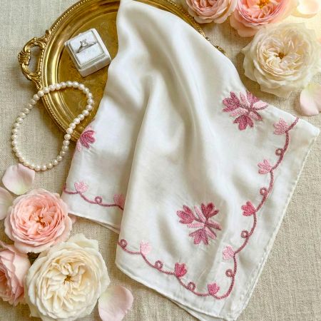 Traditional Kashmiri Silk Handkerchief with Paisley Corner Embroidery